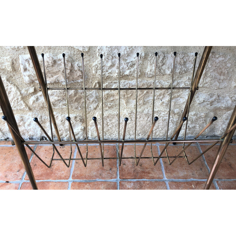 Vintage brass side table with black glass shelves 1960