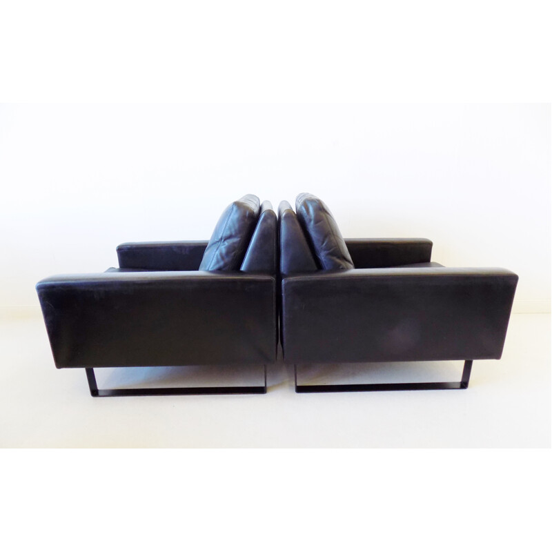 Vintage black leather living room set "Conseta" by F.W. Möller for COR