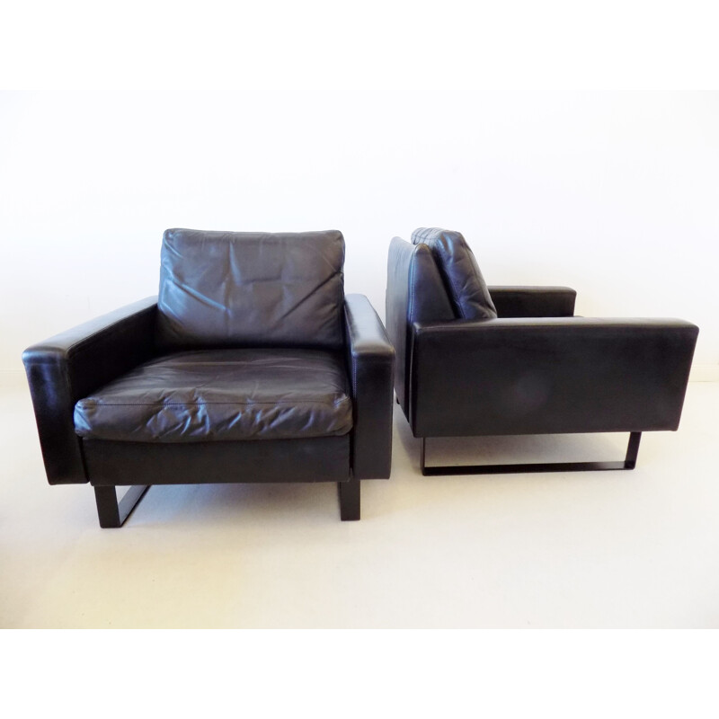 Vintage black leather living room set "Conseta" by F.W. Möller for COR
