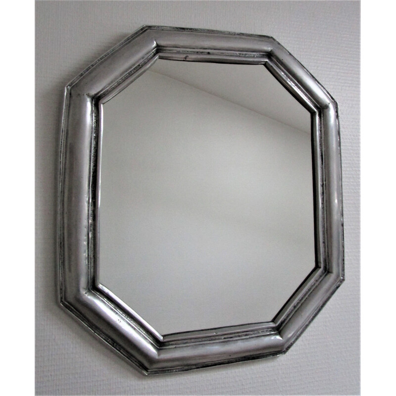 Miroir octogonal vintage à encadrement métallique 1970