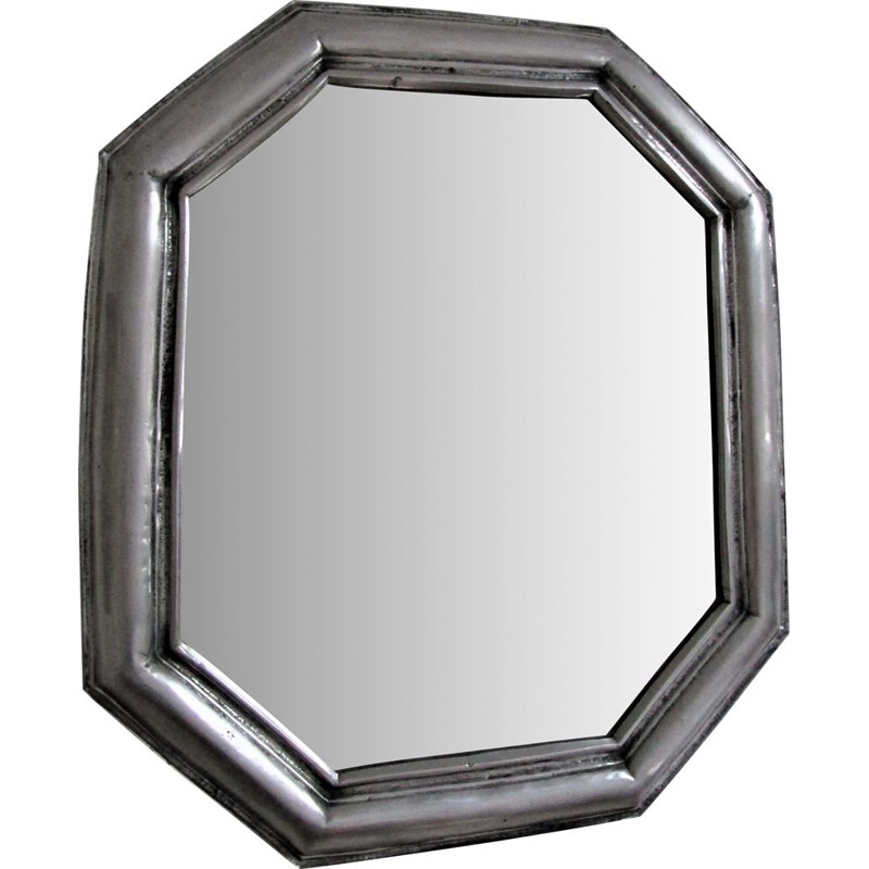 Vintage octagonal mirror with metal frame, 1970