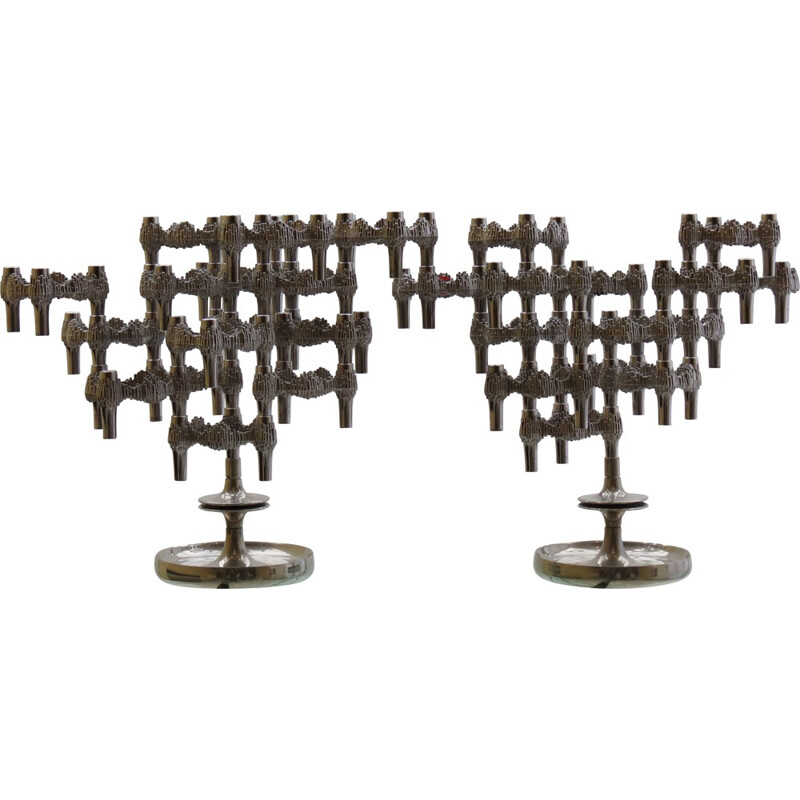 Pair of modular chrome metal Quist candle holders - 1960s