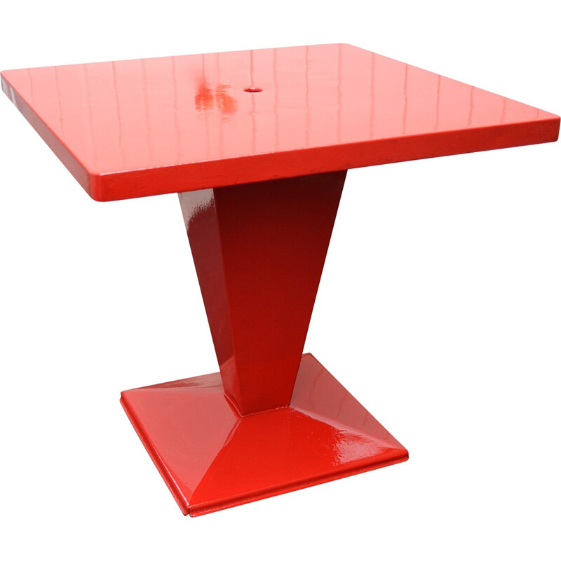 Table Tolix "Kub" française en métal rouge, Xavier PAUCHARD - 1950