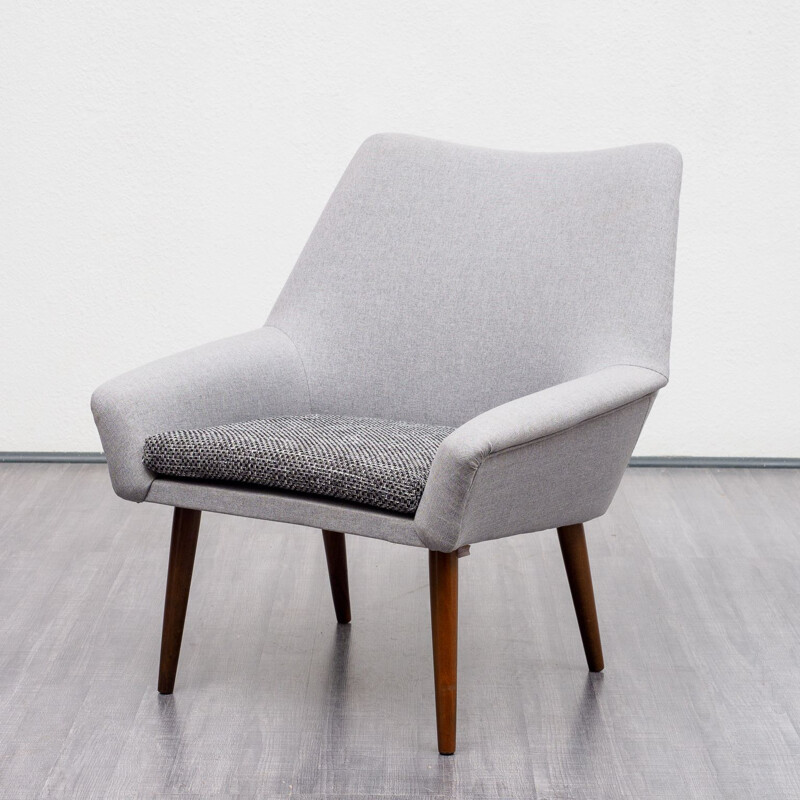 Vintage cocktail armchair in light grey fabric, 1950