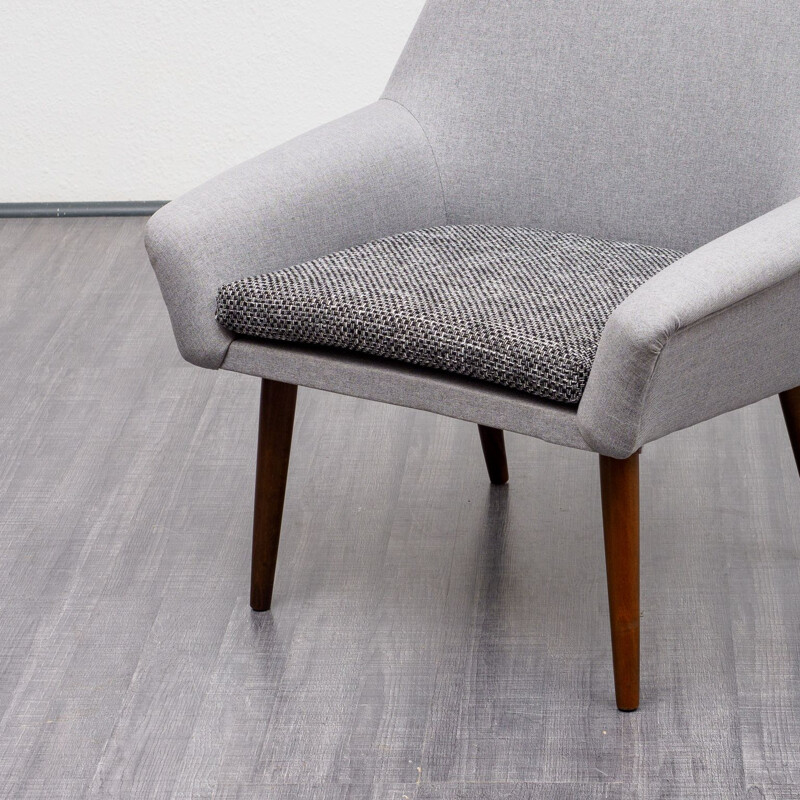 Vintage cocktail armchair in light grey fabric, 1950