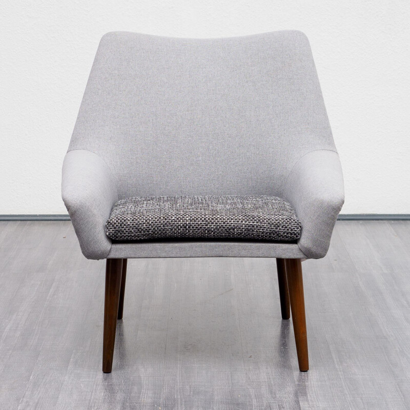 Vintage cocktail armchair in light grey fabric, 1950