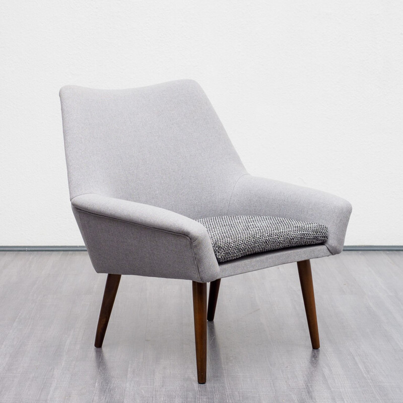 Vintage cocktail armchair in light grey fabric, 1950