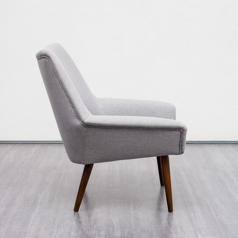 Vintage cocktail armchair in light grey fabric, 1950