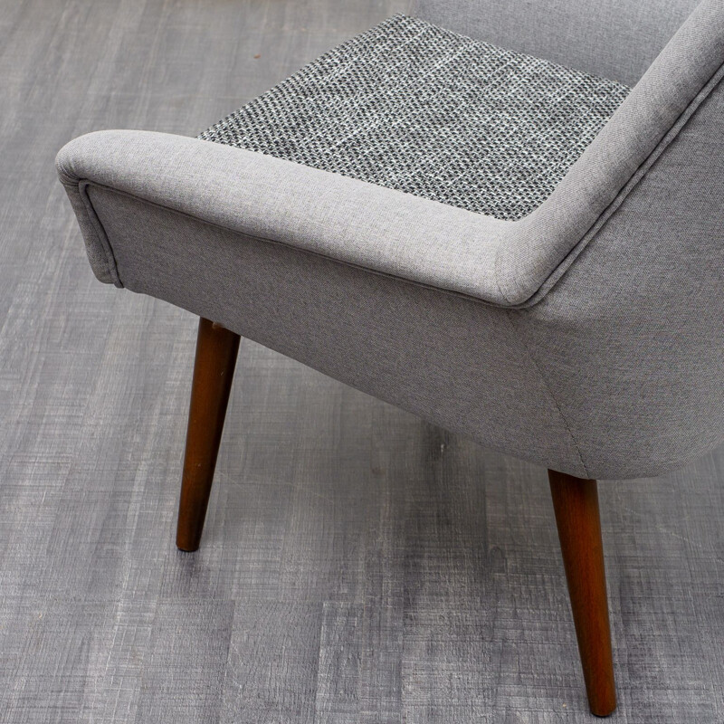 Vintage cocktail armchair in light grey fabric, 1950