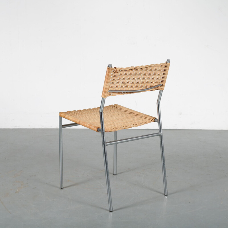 Ensemble de 4 chaises vintage néerlandaises en osier par Martin Visser pour Spectrum, Pays-Bas, 1960