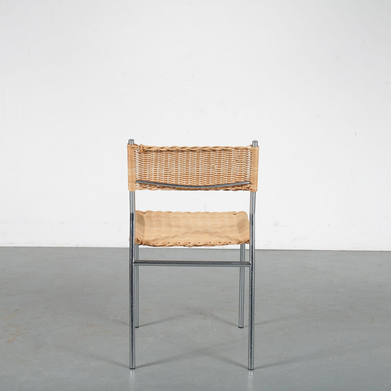 Ensemble de 4 chaises vintage néerlandaises en osier par Martin Visser pour Spectrum, Pays-Bas, 1960