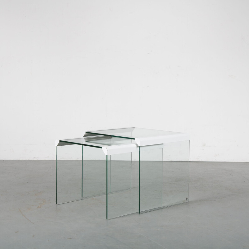 Vintage Italian glass nesting tables by Pierangelo Gallotti for Gallotti & Radice, Italy, 1970s 