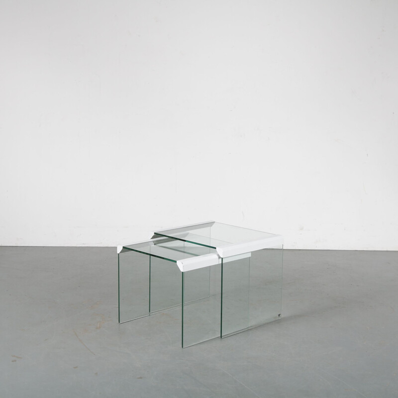 Vintage Italian glass nesting tables by Pierangelo Gallotti for Gallotti & Radice, Italy, 1970s 