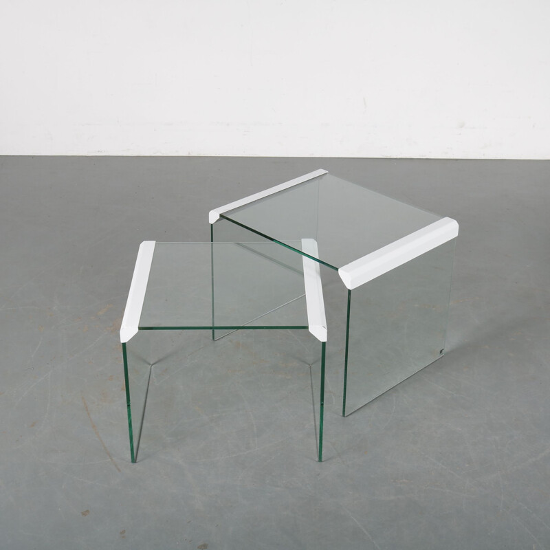 Vintage Italian glass nesting tables by Pierangelo Gallotti for Gallotti & Radice, Italy, 1970s 