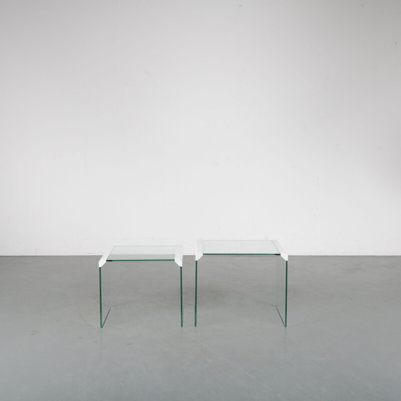 Vintage Italian glass nesting tables by Pierangelo Gallotti for Gallotti & Radice, Italy, 1970s 