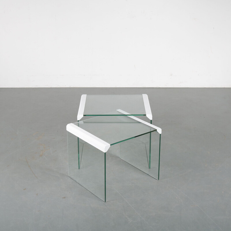 Vintage Italian glass nesting tables by Pierangelo Gallotti for Gallotti & Radice, Italy, 1970s 