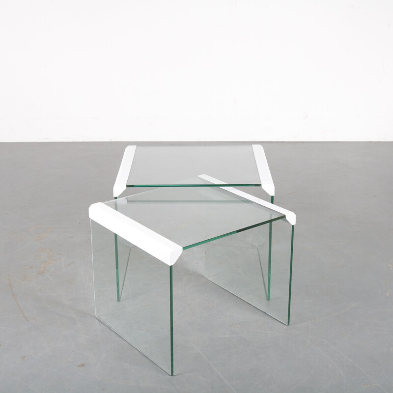 Vintage Italian glass nesting tables by Pierangelo Gallotti for Gallotti & Radice, Italy, 1970s 