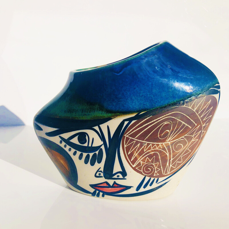 Glazed ceramic vase with hand-painted decoration, 1960