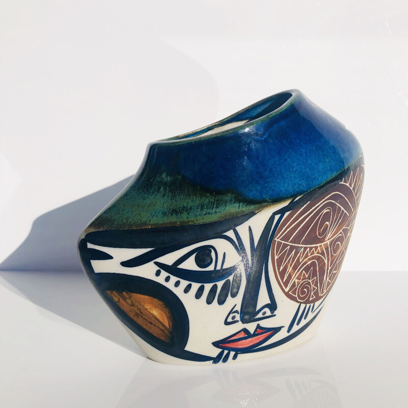 Glazed ceramic vase with hand-painted decoration, 1960