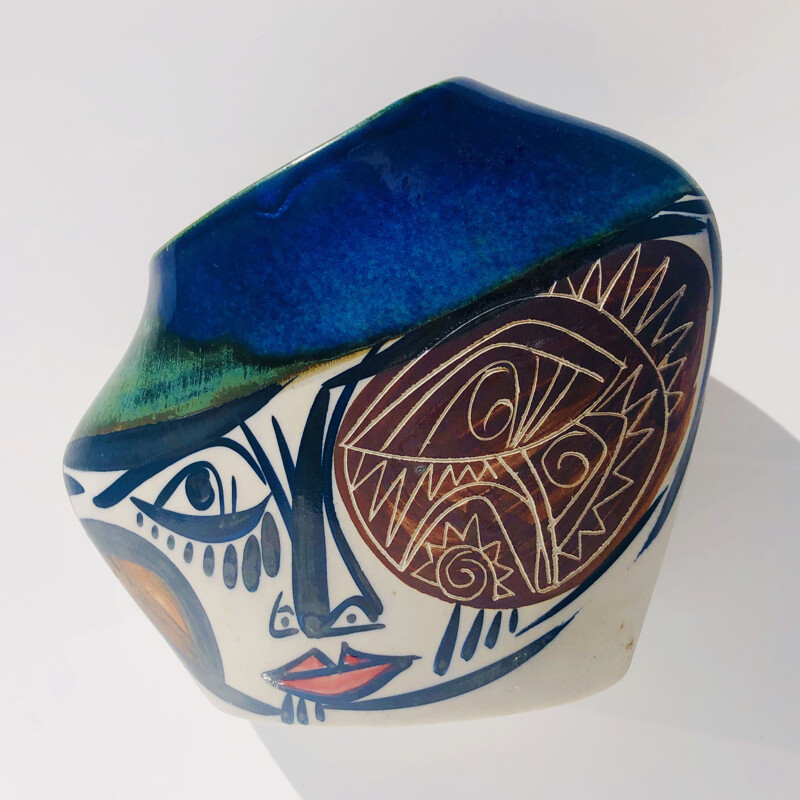 Glazed ceramic vase with hand-painted decoration, 1960