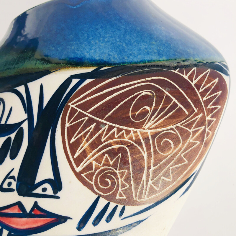 Glazed ceramic vase with hand-painted decoration, 1960