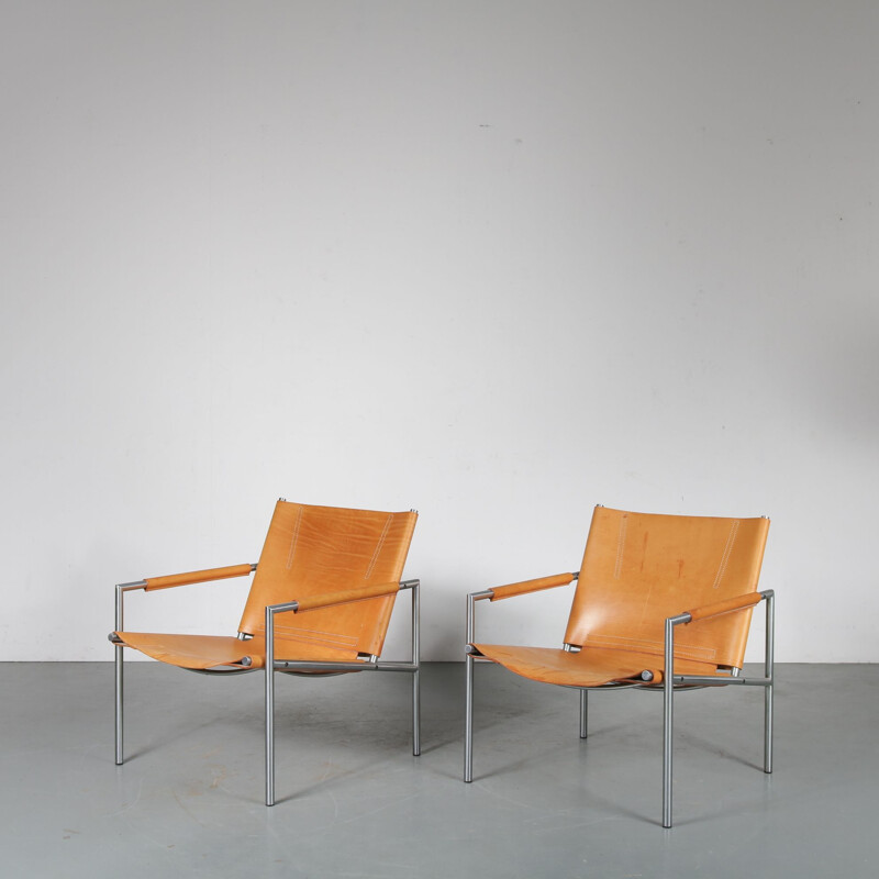 Vintage pair of Dutch lounge chairs by Martin Visser for Spectrum, Netherlands, 1960s 