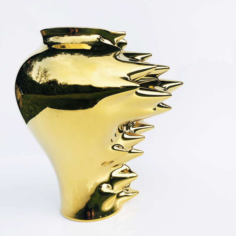 Grand vase vintage en porcelaine dorée de Rosenthal