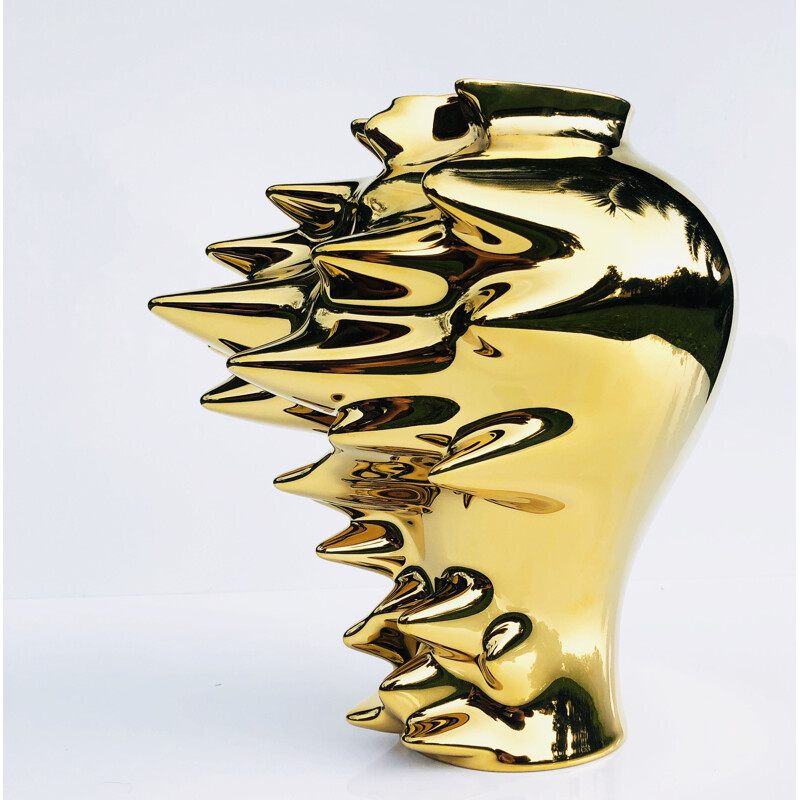 Grand vase vintage en porcelaine dorée de Rosenthal
