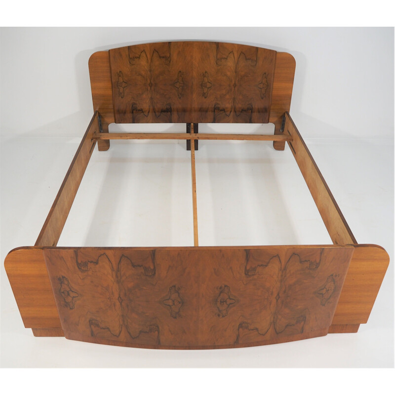 Vintage walnut Art Deco bed by Jindřich Halabala for UP Závody, 1950s