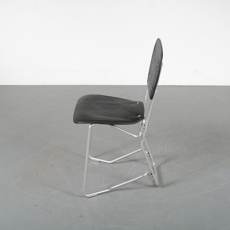 Vintage "Aluflex" chair with black skai by Armin Wirth for hans Zollinger Sohre, Switzerland, 1950s 