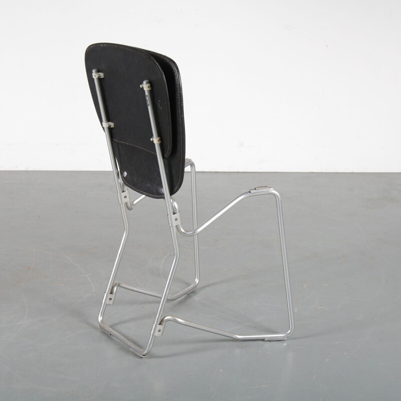 Vintage "Aluflex" chair with black skai by Armin Wirth for hans Zollinger Sohre, Switzerland, 1950s 