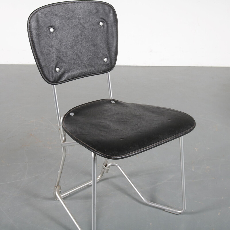 Chaise vintage "Aluflex" en skaï noir d'Armin Wirth pour Hans Zollinger Sohre, Suisse, 1950 