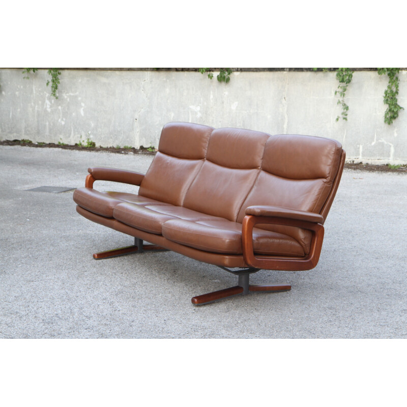 Vintage brown  3 seater leather sofa 1950's