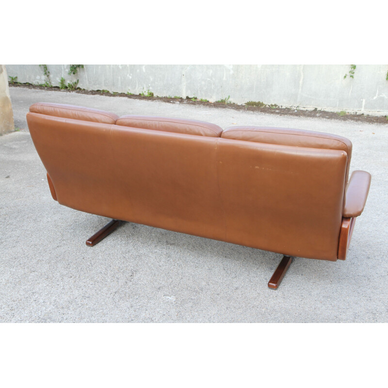 Vintage brown  3 seater leather sofa 1950's