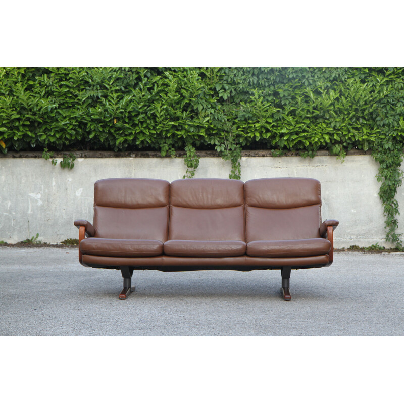 Vintage brown  3 seater leather sofa 1950's