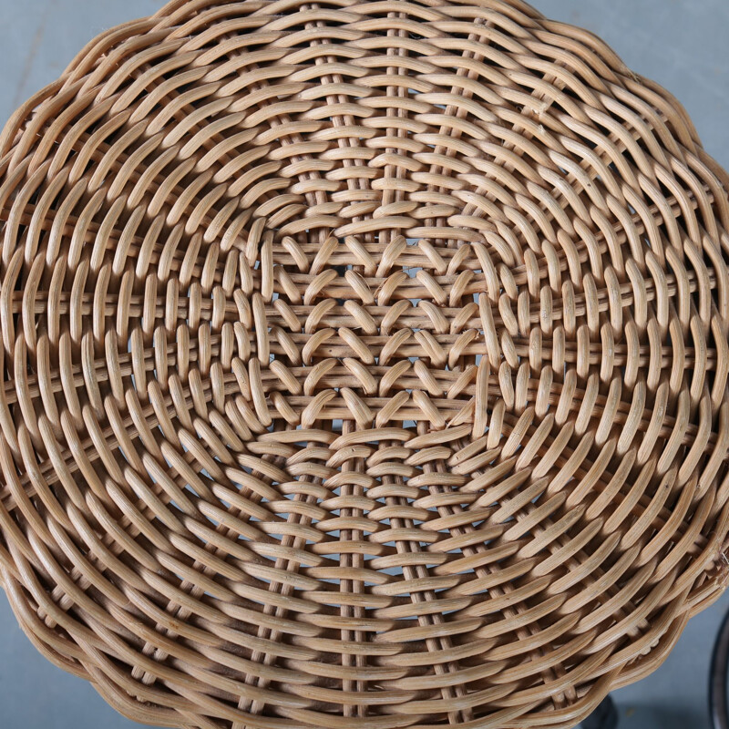 Vintage tripod wicker stool, Netherlands, 1950