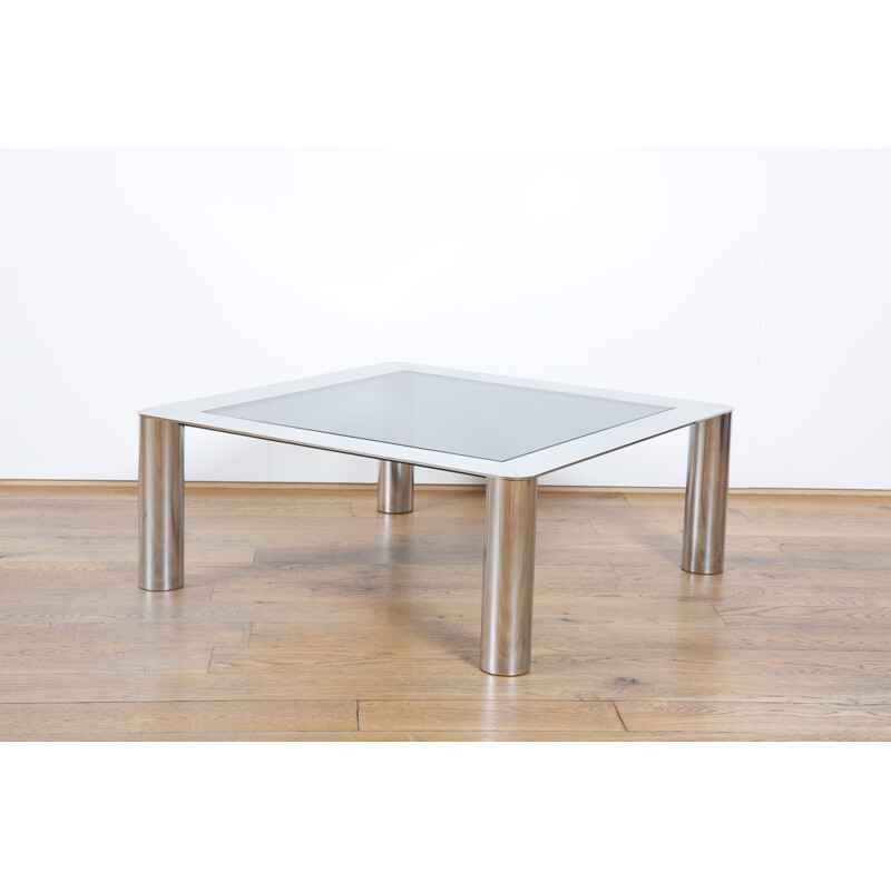 Table basse vintage en métal chromé et verre par Sergio MAZZA et Giuliana Gramigina pour Cinova, 1970