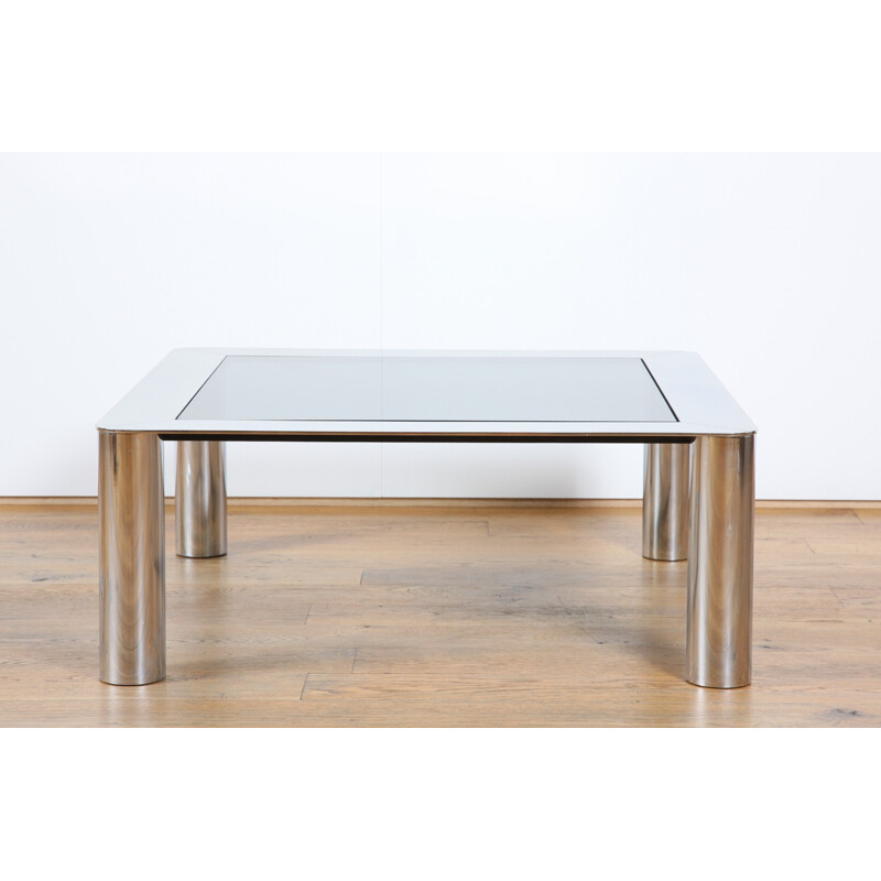 Vintage coffee table in chromed metal and glass by Sergio MAZZA and Giuliana Gramigina for Cinova, 1970