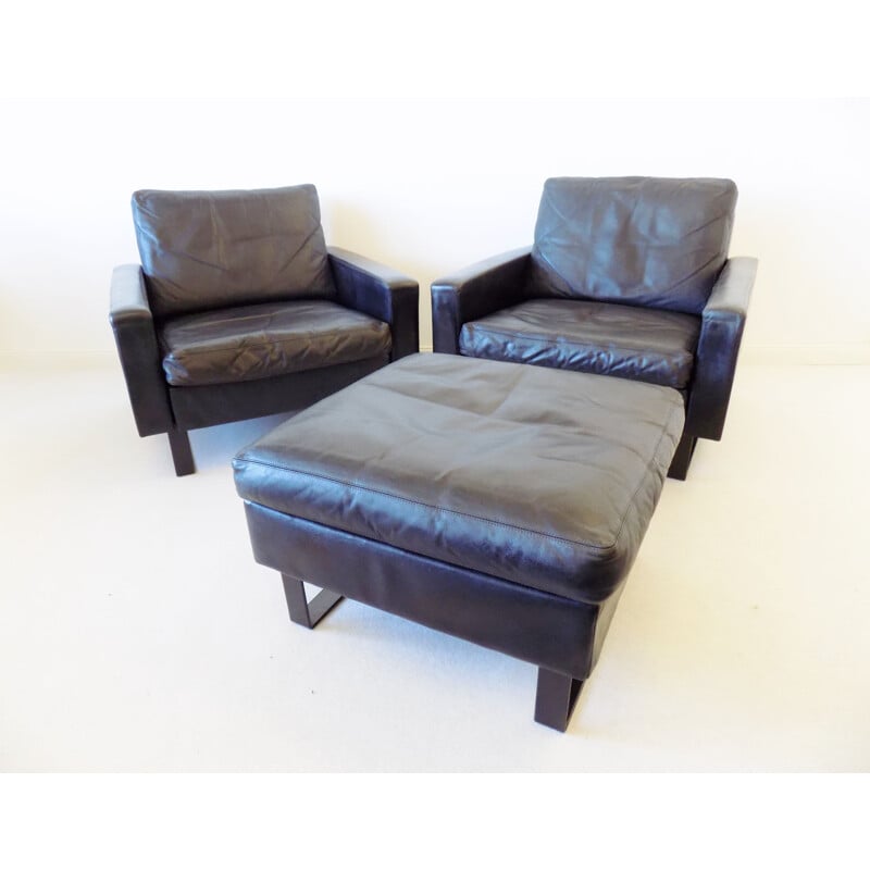 Set of 2 leather armchairs with ottoman by Friedrich Wilhelm Möller for COR, 1963