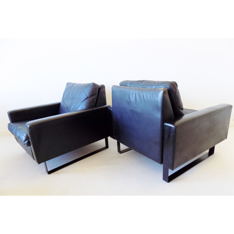 Set of 2 leather armchairs with ottoman by Friedrich Wilhelm Möller for COR, 1963