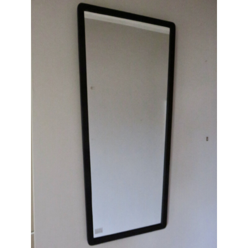 Large vintage black stained wood mirror, Denmark, 1950s