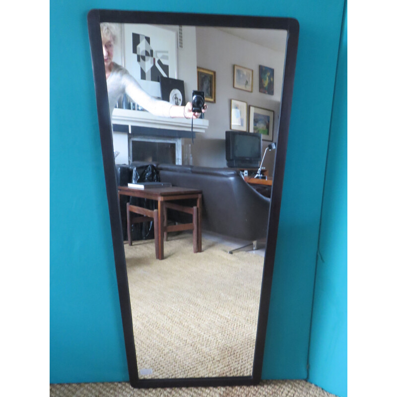 Large vintage black stained wood mirror, Denmark, 1950s