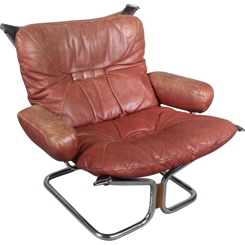 Vintage Leather armchair By Ingmar Relling For Westnofa, 1970s