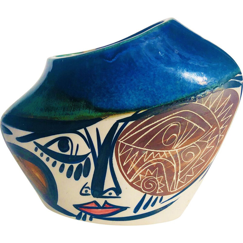 Glazed ceramic vase with hand-painted decoration, 1960