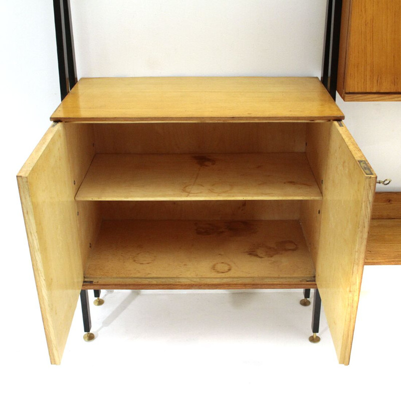 Vintage metal, wood and glass wall unit, 1950s