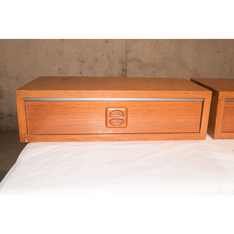 Pair of vintage teak hanging bedside tables 1960's