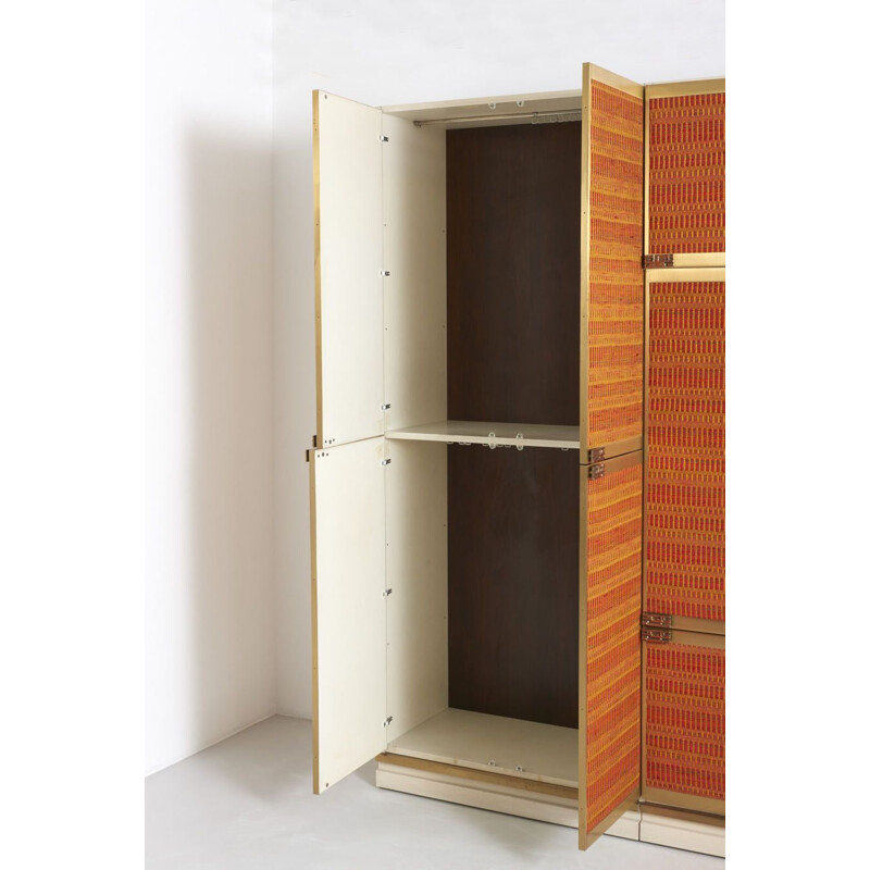 Vintage wardrobe with bronze handles by Luciano Frigiero