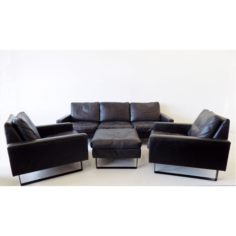 Vintage black leather living room set "Conseta" by F.W. Möller for COR