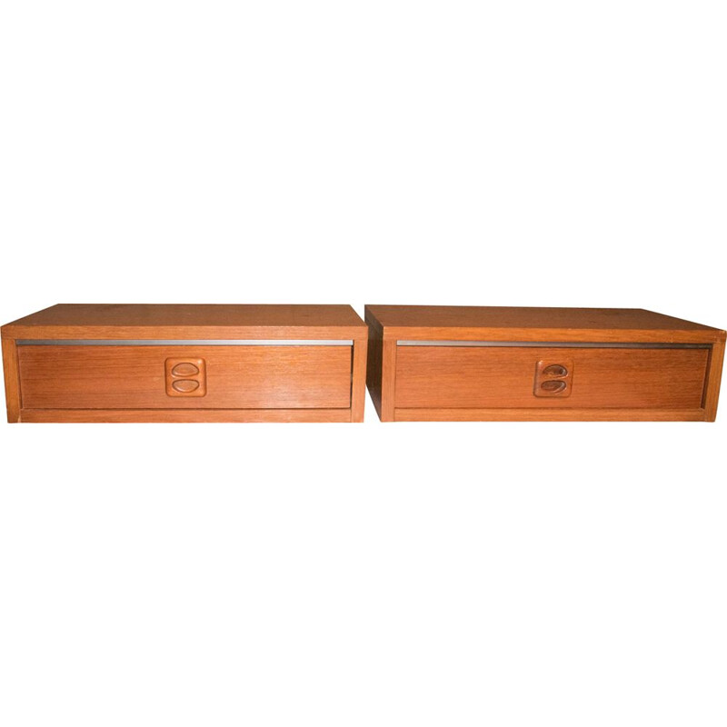 Pair of vintage teak hanging bedside tables 1960's