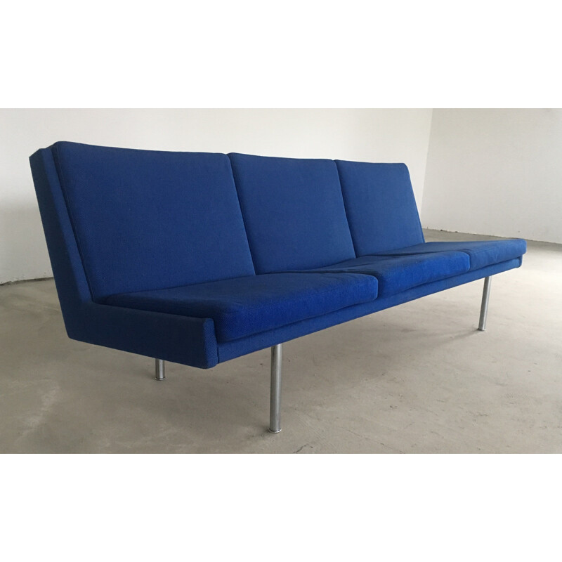 Vintage Airport Sofa in Original Blue Fabric by Hans J. Wegner for A.P. Stolen 1960s